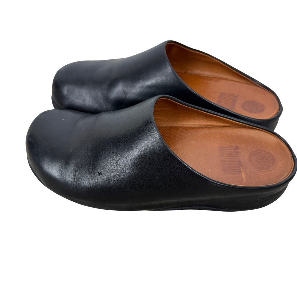 FitFlop Shuv Black Leather Clogs Microwobbleboard Mules Womens US 8 EU 39 UK 6